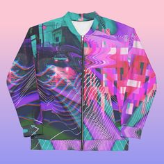 "Late Date on Cyber Street" Retro Pixel Art Bomber Jacket 🌃🌌 Elevate your wardrobe with the vibrant "Late Date on Cyber Street" Bomber Jacket, perfect for rave parties, urban streetwear, and vaporwave enthusiasts. This jacket combines retro pixel art with futuristic flair, creating a unique and eye-catching piece that's ideal for any festival or casual outing. Product Highlights: Mesmerizing Design: "Late Date on Cyber Street" captures the evocative scene of a rainy night where a lone car awai Rave Long Sleeve Outerwear For Fall, Fall Rave Outerwear With Long Sleeves, Fall Rave Long Sleeve Outerwear, Funky Fall Streetwear Outerwear, Graphic Print Outerwear For Fall Festival, Fall Festival Outerwear With Graphic Print, Graphic Print Long Sleeve Outerwear For Festival, Multicolor Graphic Print Urban Outerwear, Urban Multicolor Outerwear With Graphic Print