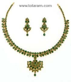 22 Karat Gold Emerald Necklace & Drop Earrings Set - 235-GS3803 - in 42.300 Grams for USD $4,377.26 USD. 
Made in India by Totaram Jewelers Online this product is in Gold - 22 Karat BIS Hallmark 916 Gold  & is an excellent gift for Adult - Women. Ships fully insured with secured guaranteed delivery for free with your order over $250 from New Jersey USA & comes with 30 days exchange policy. Luxury 22k Gold Temple Jewelry Emerald Necklace, 22k Gold Green Jewelry For Anniversary, Green Emerald Necklace In 22k Gold For Wedding, Green 22k Gold Jewelry For Anniversary, Festive 22k Gold Elegant Emerald Necklace, Wedding 22k Gold Emerald Necklace, Formal Festive Emerald Necklace, Festive Formal Emerald Necklace, Traditional Yellow Gold Emerald Necklace For Formal Occasions