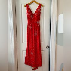 Worn Only Once To A Formal Event And Still In Perfect Condition With No Signs Of Wear And Tear. Stretch Lace And Rhinestone Embellished Dress With Nude Underlay. Zip Up Back. Floor Length Dress At ~57” Comes With Garment Bag Red Sheath Evening Dress, Red Sheath Evening Dress For Formal Occasions, Red Sheath Formal Evening Dress, Red Sheath Dress For Wedding, Red Sheath Maxi Dress For Formal Occasions, Jovani Homecoming Dresses, Jovani Gown, Beaded Flapper Dress, Beaded Evening Gowns