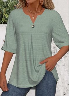 Color:Green;Size:S;Size:M;Size:L;Size:XL;Size:XXL;Package Contents:1 X Blouse;Occasion:Other;Style:Casual; Elegant Dresses Plus Size, Swimwear Suits, Trendy Tops For Women, Chic Blouses, Plain Tops, Green Button, Roll Up Sleeves, Plaid Tops, Plus Size Swimwear