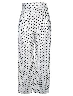 White Polka Dot Wide Leg Bell-bottomed Pants Polka Dot Wide Leg Summer Pants, Summer Wide Leg Polka Dot Pants, Spring Polka Dot Bottoms With Pockets, Polka Dot Summer Bottoms With Pockets, Chic Polka Dot Bottoms For Spring, Chic Polka Dot Long Pants, Polka Dot Wide Leg Bottoms With Pockets, High Waist Polka Dot Summer Bottoms, High Waist Polka Dot Bottoms For Summer