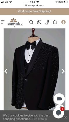 a black tuxedo with white shirt and bow tie is on sale at samykk