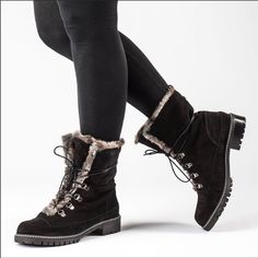 They Lace Up The Front, Have Faux Fur Trim And Lining, And Have 1 1/2" Chunky Heels. Retail $535. Very Good. Slight Scuffs At Soles; Faint Mark At Exterior; Light Wear Throughout. Luge, Faux Fur Boots, Moto Boots, Fur Trim, Lace Up Boots, Chunky Heels, Stuart Weitzman, Winter Boot, Combat Boots