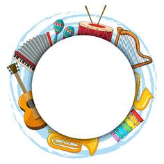 musical instruments arranged in a circle on a white background