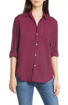 Women's Frank & Eileen The Eileen Poplin Shirt, Size Medium - Purple Essential Shirt, Bohemian Tunics, Boyfriend Cut, Maternity Tees, Striped Long Sleeve Tee, Shirts Women Fashion, Cotton Poplin Shirt, Denim Shirt Dress, Bohemian Fashion