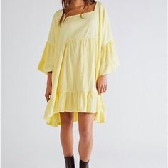 Nwt Free People Beach Oversized, Flowy, Beautiful. Perfect To Throw On And Go. Not Sheer Or See Thru. Great For Everyday Easy Wearing! Exaggerated Sleeves, Free People Beach, Sunflower Yellow, Beach Collection, Sequin Mini, Free People Dresses, Free People Dress, Boho Outfits, Square Neck