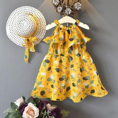 2-piece Floral Printed Dress & Sun Hat for Toddler Girl Wholesale children's clothing - PrettyKid Kids Dress Pattern, Boho Sleeveless Dress, Boho Princess, Toddler Girl Gifts, Floral Printed Dress, Princess Kids, Girl Princess Dress, Childrens Dress, Dresses Kids Girl