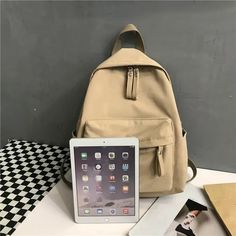 Lkblock Fashion Backpack Canvas Women Backpack Anti-theft Shoulder Bag New School Bag For Teenager Girls School Backapck Female Girls School, Junior High School, Street Trends, Blue Khakis, Student Backpacks, New School, Rain Cover, College Fashion, Fashion Pattern