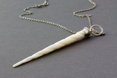 Narwhals Are Unicorns Too - Carved Bone Horn Necklace in Sterling Silver. $95.00, via Etsy. Jewelry Websites, Crystal Horn, Horn Pendant Necklace, Bone Jewelry, Bone Horn, Carved Bone, Horn Necklace, Horn Pendant, Silver Caps