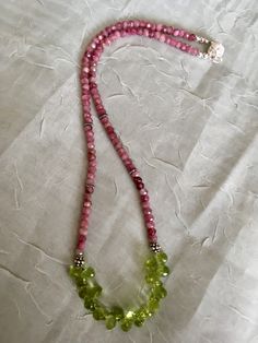 Pink Tourmaline, Peridot, Sterling Silver & Magnetic Clasp. 16 1/2" Green Tourmaline Gemstone Necklace, Handmade Green Peridot Necklaces, Handmade Green Tourmaline Necklaces, Briolette Jewelry, Clasps For Jewelry, Bead Collection, Jewerly Beads, Jewelry Artist, Semi Precious Jewelry