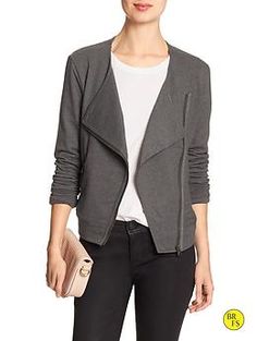 Factory Soft Moto Jacket | Banana Republic Asymmetrical Zip Outerwear With Side Zipper For Work, Asymmetrical Zip Outerwear For Work, Modern Asymmetrical Zip Outerwear For Work, Spring Outerwear With Asymmetrical Zip And Zip Cuffs, Asymmetrical Zip Outerwear With Zip Cuffs For Work, Spring Long Sleeve Outerwear With Zipper Pocket, Casual Fall Blazer With Zipper Closure, Chic Biker Jacket With Zip Fly For Workwear, Fitted Long-sleeved Outerwear With Zipper Pocket