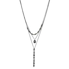 This black tone and simulated crystal multi-layered necklace from Nine West is sure to quickly become a favorite accessory in your jewelry collection. This black tone and simulated crystal multi-layered necklace from Nine West is sure to quickly become a favorite accessory in your jewelry collection. NECKLACE DETAILS Pendant length: 3.25 in. Chain length: 16 in. with 3-in. extender Clasp: lobster-claw Metal: alloy Plating: black Finish: polished Material: glass Not appropriate for children 14 ye Black Multi-strand Layering Jewelry, Black Multi-strand Chain Necklace, Swaggy Jewelry, Mha Outfits, Necklace Png, Spn Dr, Alt Fits, Black Chain Necklace, Sunday Outfit