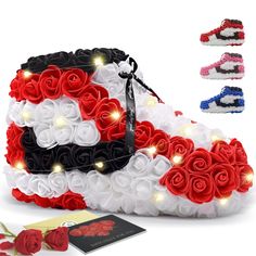 the shoe is decorated with roses and lights