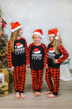 Family Holiday Pictures, Buffalo Plaid Fabric, Buffalo Plaid Pajamas, Sparkle In Pink, Holiday Photoshoot, Red Long Sleeve Tops, Cousin Crew, Boutique Wholesale, Christmas Letter