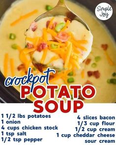 the recipe for crockpot potato soup is shown