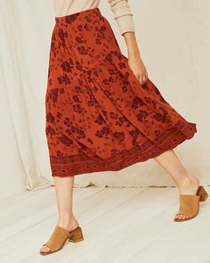 Whether you're headed to a meeting or to the market, keep the mood light and airy in this crêpe midi skirt. Fashioned with an elastic waist for pull-on ease and an angled seam for a unique and eye-catching twist.  Exclusive. Elastic waist. Angled pockets. Pretty Skirts, Crepe Skirts, Garnet Hill, Mood Light, Skirt Fits, Beautiful Skirts, The Mood, Tight Leggings, Skirt Fashion