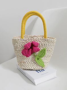 With the right accessory, she will surely bloom and blossom! This woven floral tote bag is the perfect mix of sophistication and fun. Its woven body is decorated with a pretty flower that makes the tote just so lovely. The bright color mix is also summer-friendly! Roomy interior can secure her stuff and other essentials while she enjoys her summer adventures. The perfect accessory to add a pop of color and character to her outfits! Looks great with casual clothes, dressy outfits, beachwear, and Cartoon Pineapple, Her Outfits, Floral Tote Bag, Crochet Fashion Patterns, Woven Tote Bag, Flower Bag, Pretty Flower, Bag Ideas, Blooming Rose