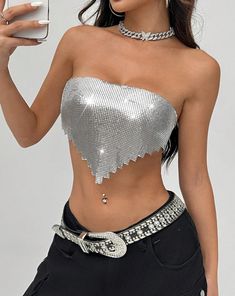 Chic Metal Sequins Party Tank Top crop top LUNARITY GARAGE S Ep Outfits, Euphoria Theme, Dr Wardrobe, Party Tank Top, Festival Chic, Backless Tank Top, Strapless Crop Top, Fashion Closet, Fame Dr