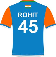 a blue and orange jersey with the name rohitt 45 in white on it