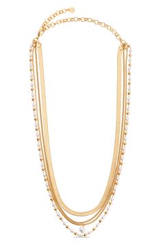 More is more when you add this layered chain necklace to your looks. 15 1/2" shortest length; 18 1/2" longest length; 5" extender 3mm pearls Lobster clasp closure 18k-gold plate/acrylic imitation pearl Imported Chains Layered, More Is More, Layered Chain Necklace, Layered Chain, Fabric Gift Bags, Layered Necklace, Keep Jewelry, Fabric Gifts, Nordstrom Store