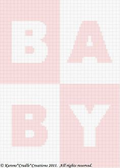 some type of cross stitch pattern with the letters baby in white and light pink colors