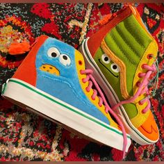 New Without Tags Pair Of Vans X Sesame Street Sk8 Hi Shoes. Features Adorable Fuzzy Details And A Zip Up Back For Easy On And Off. Size 3 In Kids. Silly Clothes, Vans Kids, Christmas Clothes, Sk8 Hi, Sesame Street, Vans Shoes, Christmas Outfit, Blue Orange, Kids Shoes