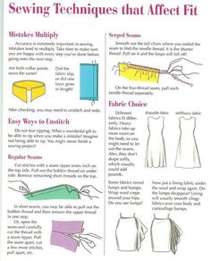 the instructions for sewing techniques that effect fit