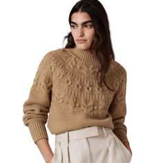 Banana Republic Couronne Sweater In New Classic Camel Tan. Size Large. New With Tags. Crafted From A Cozy Blend Of Soft Organic Cotton With Just A Hint Of Lavish Wool, This Cable-Knit Sweater Will Keep You Cozy All Season Long. Relaxed Fit. Expertly Cut For A Loose Fit. Dropped Shoulder.L Made With Certified, Organically Grown Cotton That's Easier On The Earth. Funnel Neck. Straight Hem. Relaxed Fit. Hip Length. 55% Organic Cotton, 37% Nylon, 8% Wool. Camel Cable Knit Sweater, Cable Knit Turtleneck Sweater, Cable Knit Jumper, Banana Republic Women, Wool Turtleneck, Banana Republic Sweater, Beautiful Knitting, Winter 2022, Fall Style