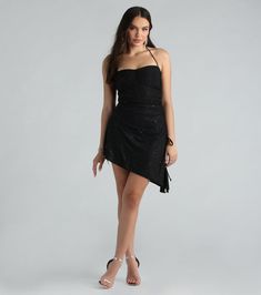 Live your best life in this glitter mini dress for birthdays or dressy nights out! The short dress features a halter neckline with tie-back closure, a ruched bust seam, a form-hugging fit, an asymmetrical mini-length hem with a flirty side slit, and an adjustable side drawstring so you can customize the style. Glitter Mini Dress, Halter Mini Dress, Living My Best Life, My Best Life, Floral Dresses Short, Long Midi Dress, Rainbow Glitter, Dressy Dresses, Live Your Best Life