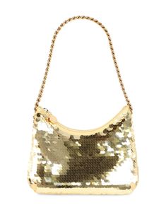 gold-tone recycled polyester blend sequin embellishment chain-link shoulder strap top zip fastening main compartment logo charm internal slip pocket gold-tone hardware This item is made from at least 50% recycled or upcycled materials. For recycled synthetic clothing products, we highly recommend using a microfibre-catching washing bag to ensure that no microplastics that can pollute water are released in the process. Learn more about what makes a product Conscious on our Conscious Criteria page Gold Shoulder Bag With Chain Detail, Glamorous Sequin Shoulder Bag, Luxury Shoulder Bag With Gold Chain For Party, Luxury Bags With Gold Chain For Party, Gold Evening Shoulder Bag, Glamorous Evening Shoulder Bag With Sequins, Luxury Evening Bag With Zipper For Party, Luxury Party Evening Bag With Zipper Closure, Luxury Party Evening Bag With Zipper