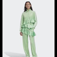 Nwt $110 Adidas Jkoo Size Medium Mint Green Track Pants (79% Cotton, 21% Polyester). See Pictures For Actual Condition, Comes From A Smoke Free Home. All Approximate Flat Measurements Listed Below. Total Length: 42” Waist: 14.5” Rise: 11” Hips: 20” Inseam: 32” Leg Opening Width: 9” Adidas Pants For Spring, Adidas Pants For Spring Loungewear, Adidas Green Bottoms For Spring, Casual Adidas Sets For Spring, Adidas Jogging Pants, Green Track Pants, Adidas Soccer Pants, Track Pants Outfit, Red Joggers