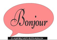 a pink speech bubble with the word bonjou written in it