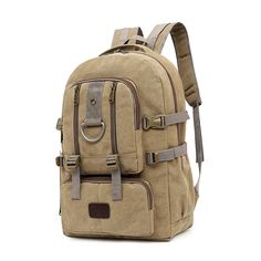 Color: Khaki Casual High-capacity Backpack For Outdoor Activities, Large Capacity Canvas Backpack, Large Capacity Khaki Canvas Backpack, Khaki Large Capacity Canvas Backpack, Casual Khaki Backpack With Large Capacity, Casual Large Capacity Khaki Backpack, Large Capacity Rectangular Cotton Backpack, Khaki Canvas Backpack For Daily Use, Large Capacity Cotton Backpack For Outdoor