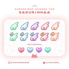 the stickers are designed to look like different kinds of hearts and wings, with text that