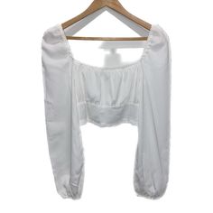 Shein White Cropped Long Sleeve- Xs. Very Flowy Material, 100% Polyester. Square Neck With Elastic On Shoulders And At Top To Help Keep In Place. Wide Sleeves With Elastic At Bottom Of Sleeves To Give A Puff Sleeve Effect. Zipper On Side. Never Worn! Great Condition! No Flaws. Size Xs. Solid Fitted Tops For Brunch, Fitted Solid Tops For Brunch, Fitted Tops For Brunch, Stretch Cotton Crop Top For Brunch, Tops Shein, Shein Tops, White Crop, Wide Sleeves, Square Neck