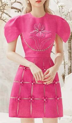 Turn up the Charm in This Vibrant Pink Mini Dress Featuring a Trendy O-Ring Neckline Embellished With 3D Floral Appliques. Detailed With Of-The-Moment 3D Flowers. This Mini Dress Makes a Lively Style Statement.Gentle Dry Clean OnlyColour may vary due... Evening Dresses Midi, Body Hugging Dress, Spring Dresses Women, Pink Mini Dress, Mesh Maxi Dress, Ring Der O, 3d Flowers, Dress For Short Women, Pink Mini