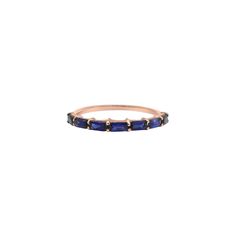 This Blue Sapphire Baguette Ring is a beautiful and timeless accessory. Crafted with a captivating blue sapphire and set in 14k gold, this ring is sure to be treasured for years to come. Blue Sapphire Half Eternity Ring In 14k Gold, Blue 14k Gold Ring With Baguette Cut, Blue Emerald Cut Stackable Rings, Blue Stackable Rings With Emerald Cut, 14k Gold Baguette Cut Blue Ring, Sapphire Rings With Baguette Diamonds, Blue Sapphire Ring With Baguette Diamonds For Gift, 14k Gold Baguette Cut Blue Sapphire Ring, Timeless Blue Sapphire Ring In 14k Gold