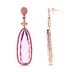 31.88ctw pear shape kunzite and round pink sapphire accent tension post earrings Stylish Watches, Pink Gemstones, Anemone, Pear Shape, Pink Sapphire, Gold Material, Gemstone Colors, Amazing Jewelry, Post Earrings