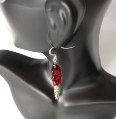 Beautiful Baubles, Red And Silver, Red Beads, Fish Hook Earrings, White Earrings, Red Bead, Triangle Shape, Etsy Earrings Dangle, Chain Earrings