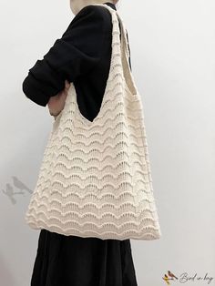 Bird in Bag - Hollow-Knit Tote Bag for Vacation Knitting Tote Bag, Knitting Tote, Crochet Bags, Bird In Bag, Medium Bags, Crochet Bag, Apricot, Composition, Solid Color