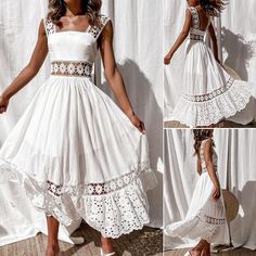 #ad Great shopping ideas for Women Ladies Boho Lace Maxi Dress Summer Casual Holiday Beach Long Sundress US *, Women's Dresses Maxi Dress Summer Casual, White Summer Dress Boho, Boho Lace Maxi Dress, Dress Summer Casual, White Lace Maxi Dress, Maxi Dress Summer, White Lace Maxi, Long Sundress, Long Skirt Outfits