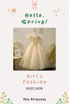 This stunning Princess Jewel Neck Floor Length Sequined Flower Girl Dress in Gold is perfect for any special occasion, from weddings to holidays. The intricate beaded and sequined embellishments add a touch of elegance, while the puff sleeves and crossed straps provide a comfortable and stylish fit. Make your little one shine in this beautiful dress. Spring Embellished Princess Dress, Elegant Princess Dress With Sequins For Spring, Elegant Sequined Princess Dress For Spring, Elegant Spring Princess Dress With Sequins, Elegant Gold Princess Dress For Spring, Elegant Puff Sleeve Princess Dress For Wedding, Elegant Princess Dress With Puff Sleeves For Dress-up, Elegant Sequined Ball Gown Princess Dress, Gold Princess Dress For Spring Pageant