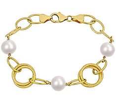 Playful, bold, and undeniably sophisticated, this shimmering bracelet combines circle ring links and large bleached-white cultured freshwater pearls for a stand-out style statement. From Affinity® Cultured Pearls. Elegant White Bracelet With Solid Link Construction, Station Bracelet, Circle Ring, Freshwater Cultured Pearls, Style Statement, Cultured Pearls, Fresh Water, Freshwater Pearls, Jewelry Bracelets