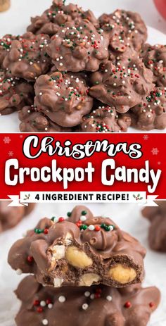 christmas crockpot candy recipe with chocolate and sprinkles on the top