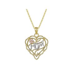 Show mom just how much you love her with this tricolor heart pendant necklace. Show mom just how much you love her with this tricolor heart pendant necklace. 14k gold-filled cable chain Metal: 10k gold Chain length: 18 in. Plating: 10k rose gold, rhodium Packaging: boxed Finish: polished Pendant size: 20 mm x 16 mm Chain type: cable Please note, due to the high value of this item, a signature may be required upon delivery. Size: 18". Color: 10k Tone. Gender: female. Age Group: adult. Hallmarked Yellow Gold Heart Necklace For Mother's Day, 14k Gold Heart Necklace For Mother's Day, 10k Gold Chain, Mom Jewelry, Heart Pendant Necklace, 10k Gold, Tri Color, Cable Chain, Chain Lengths