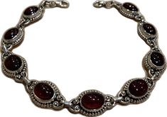 Elegant Garnet Bracelets For Formal Occasions, Elegant Sterling Silver Cabochon Bracelet, Elegant Garnet Oval Cabochon Jewelry, Elegant Jewelry With Oval Cabochon Garnet, Elegant Garnet Bracelets As Gift, Elegant Garnet Bracelet As Gift, Handmade Silver Garnet Bracelets, Elegant Garnet Bracelet For Gift, Elegant Handmade Sterling Silver Oval Link Bracelet