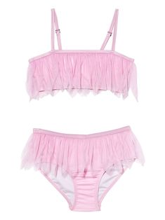 rose pink Bikini top: stretch-design bandeau style tulle netting layered details adjustable spaghetti straps pull-on style full lining Bikini bottoms: mid-rise elasticated waistband full lining Be mindful to try on swimwear over your own garments.