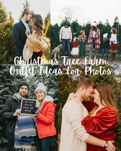 christmas tree farm pictures with text overlay that reads, christmas tree farm offers ideas for photos