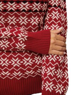 Features: Experience the warmth and comfort of our Winter Christmas Women Sweaters. Crafted from Jacquard knitwear with full length sleeves and a comfortable O-neck, these jumpers are perfect for chilly winter days. A soft and thick pullover top for an elegant Xmas look. Red Winter Sweater With Ribbed Cuffs, Red Jacquard Knit Sweater For Winter, Cozy Christmas Sweater For Cold Weather, Red Fair Isle Sweater For Winter, Red Nordic Knitted Sweater, Red Nordic Sweater With Crew Neck, Red Nordic Crew Neck Sweater, Red Nordic Style Knitted Sweater, Winter Jacquard Knit Tops