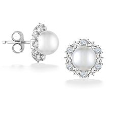 14K White Gold Pua Lei Stud Earrings with 6-6.5mm White Akoya Pearls and 0.30 Carats (total weight) of Diamonds. The earrings measure approximately 3/8 in Diameter. Palm Tree Jewelry, Hawaiian Heirloom Jewelry, Tahitian Pearls Jewelry, Sea Turtle Jewelry, Pineapple Jewelry, Sea Life Jewelry, Inlay Jewelry, Turtle Jewelry, Freshwater Pearl Jewelry